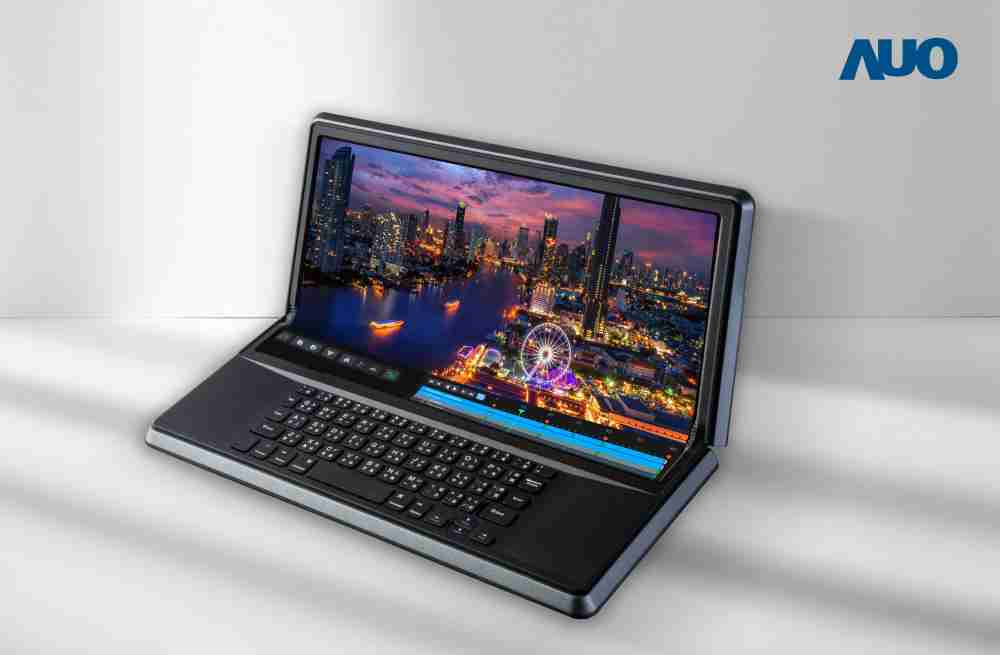 尊时凯龙14.6吋Micro LED折迭显示屏幕，，，，搭配半径4mm的弯折绞炼，，，以及高画素、、、、高亮度、、高对比度的显示技术特点，，，，即便在大视角下仍保有绝佳色相与亮度