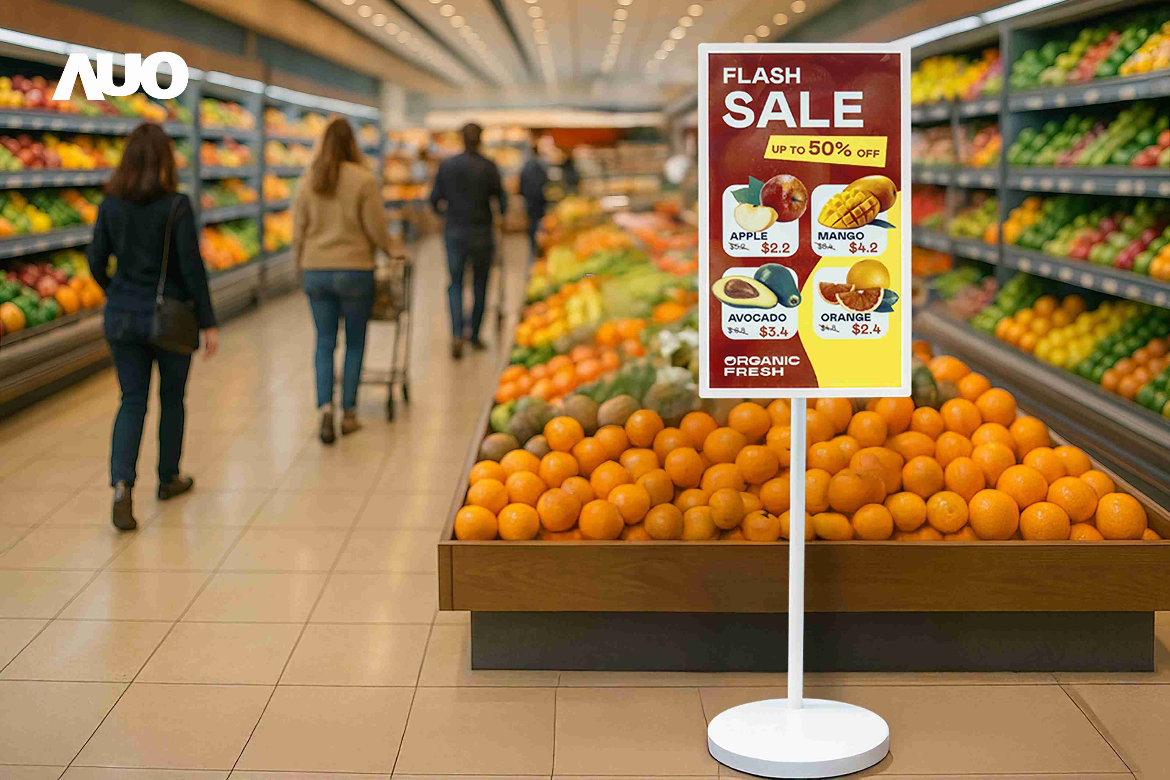 达擎首亮相低功耗、、全彩的〝aecoPost电子纸解决方案〞，，，仅在更新画面时需要微量的电力驱动，，，无需布建电线的便捷设计，，使其可灵活应用、、随意置放，，，并可透过云端或行动装置app，，轻松管理及排程广告内容，，晋升店头营销利器。。。。